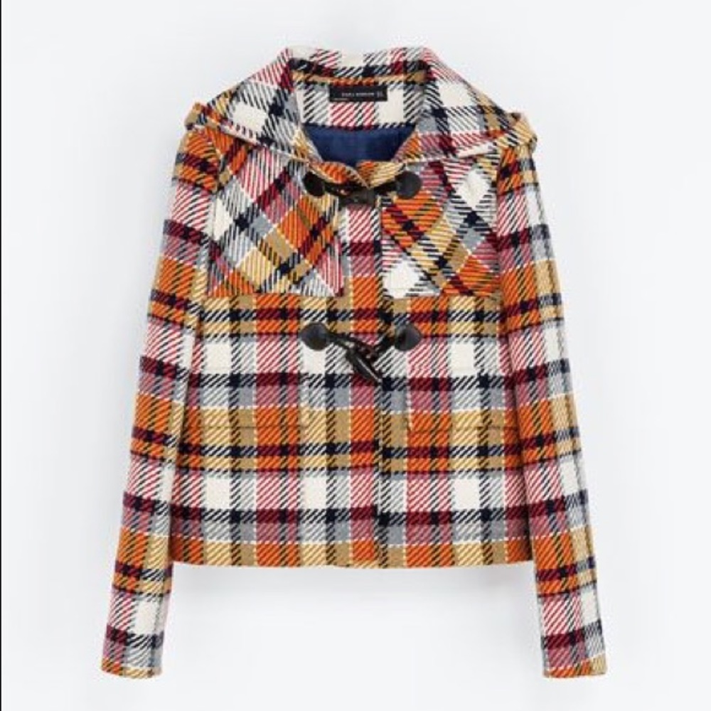 ✨NWT✨ ZARA WOMAN Orange Mustard Navy Plaid Coat